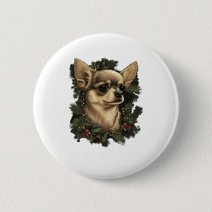 Badge Rond 5 Cm Chihuahua Joyeux Noël X-Mas Tree Cute