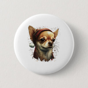 Badge Rond 5 Cm Chihuahua Joyeux Noël X-Mas Tree Cute