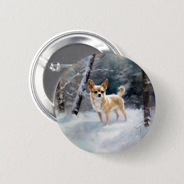 Badge Rond 5 Cm Chihuahua Laisser neiger Noël (Devant & derrière)