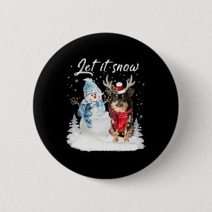 Badge Rond 5 Cm Chihuahua Long Haie Chien Père Noël Noël Snowman