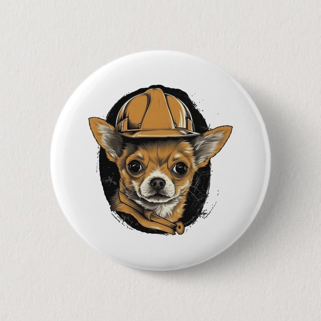 Badge Rond 5 Cm Chihuahua Ouvrier de construction (Devant)