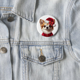 Badge Rond 5 Cm Chihuahua Père Noël Noël Fête de Noël Bouton Mode