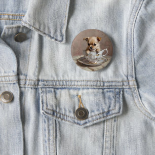 Badge Rond 5 Cm Chihuahua Puppy Dans Une Peinture À Huile De Teint