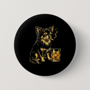 Badge Rond 5 Cm Chihuahua vintage fumeur mème de chien drôle graph