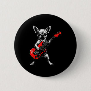 Badge Rond 5 Cm Chihuahua vintage rock drôle chien jouant de la gu