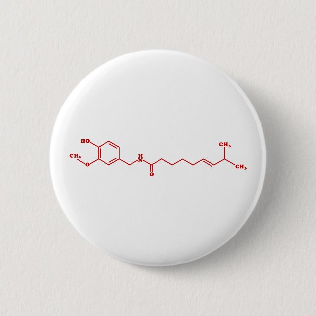 Badge Rond 5 Cm Chili Capsaicin Formule chimique moléculaire (Devant)