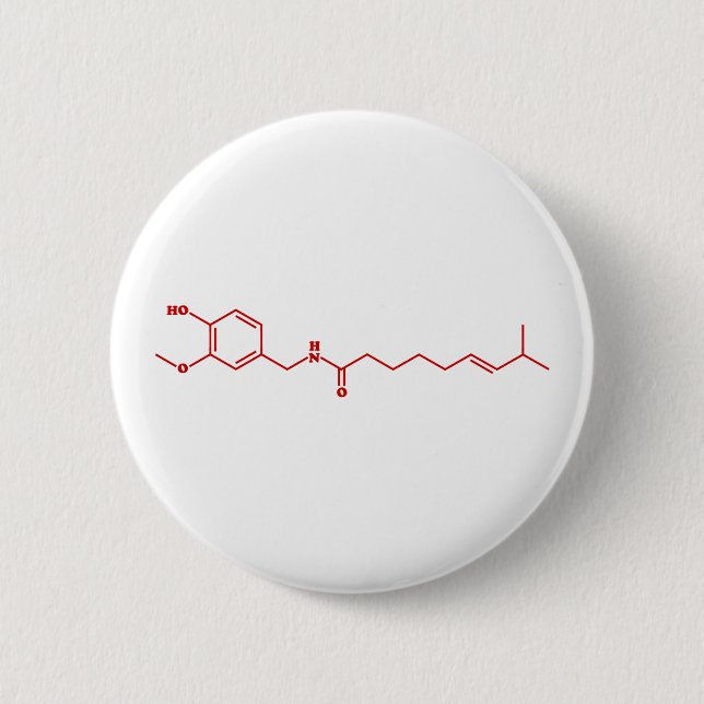 Badge Rond 5 Cm Chili Capsaicin Molecular Chemical Formula (Devant)