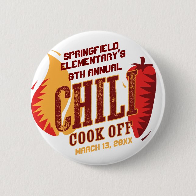 Badge Rond 5 Cm Chili Cook | Concours BBQ Cookout (Devant)