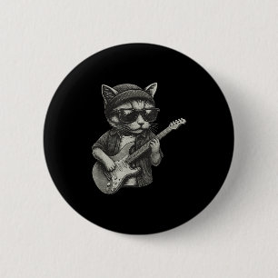 Badge Rond 5 Cm Chill Chat Jouer Guitare Rock Musique Drôle Animal