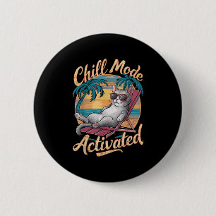 Badge Rond 5 Cm Chill Mode Chat Activé Avec Gles Sur La Plage
