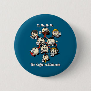Badge Rond 5 Cm Chimie Caféine Molécule Drôle Science Geek Café