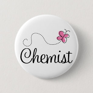 Badge Rond 5 Cm Chimiste rose mignon de papillon