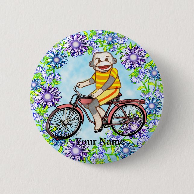 Badge Rond 5 Cm Chimpanzé en chaussette de vélo (Devant)