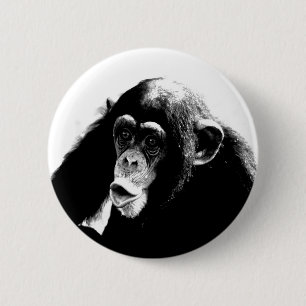Badge Rond 5 Cm Chimpanzé noir blanc