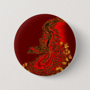 Badge Rond 5 Cm Chine Dragon rouge et or design