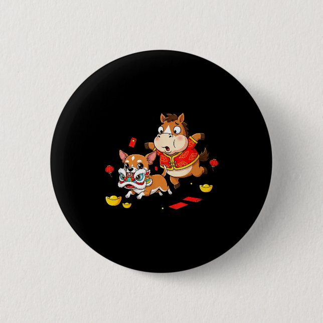 Badge Rond 5 Cm Chinese Horse Chihuahua Funny Kid Mens Womens Happ (Devant)