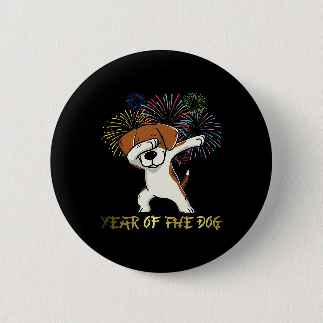 Badge Rond 5 Cm Chinese New Year 2018 Fireworks Chinese Zodiac Gif (Devant)