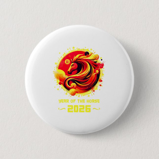 Badge Rond 5 Cm Chinese New Year 2026 Horse Happy Chinese New Year (Devant)