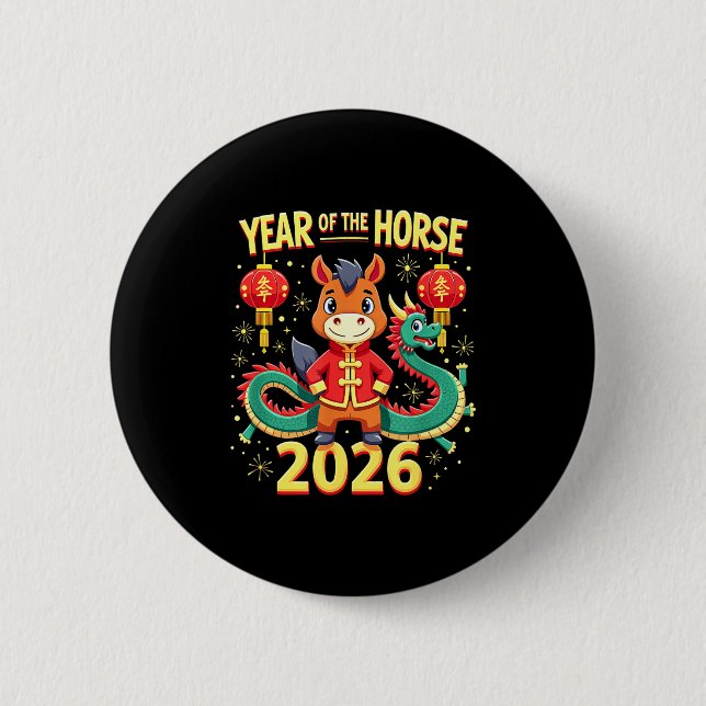 Badge Rond 5 Cm Chinese New Year 2026 Year Of The Horse  (Devant)