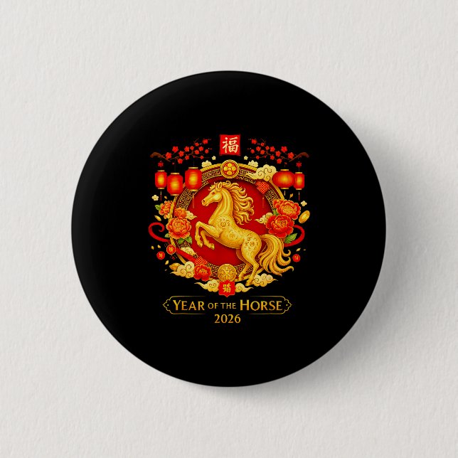 Badge Rond 5 Cm Chinese New Year 2026 Year Of The Horse  (Devant)