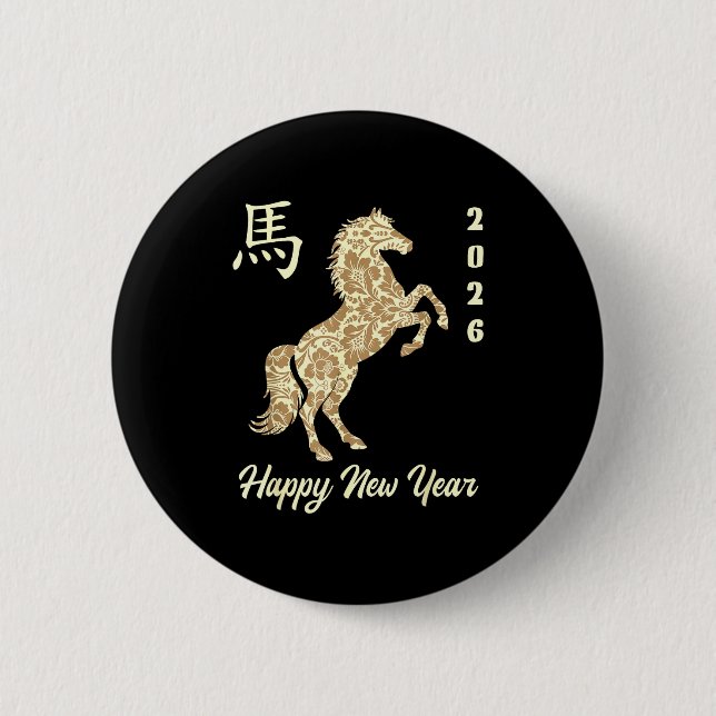 Badge Rond 5 Cm Chinese New Year 2026 Year Of The Horse  (Devant)