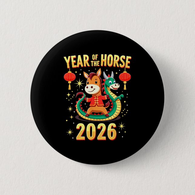Badge Rond 5 Cm Chinese New Year 2026 Year Of The Horse  (Devant)