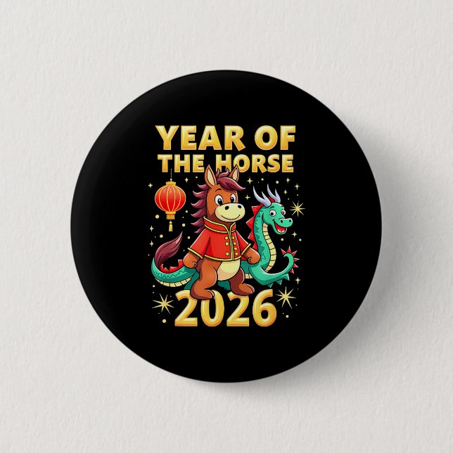 Badge Rond 5 Cm Chinese New Year 2026 Year Of The Horse  (Devant)