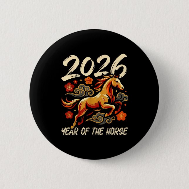 Badge Rond 5 Cm Chinese New Year Lunar Year Of The Horse 2026  (Devant)