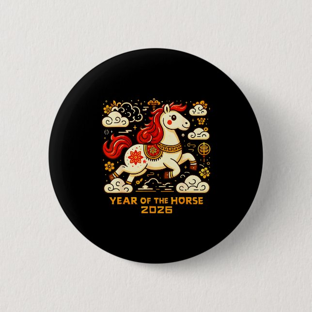 Badge Rond 5 Cm Chinese Zodiac Horse 2026 Lunar New Year Art Gift  (Devant)