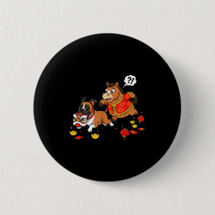 Badge Rond 5 Cm Chinois Cheval Boxeur Chien Drôle Enfant Hommes Fe