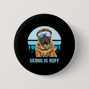 Badge Rond 5 Cm Chinois Shar-Pei Ski D'Hiver Est Ruff Ski Chien Lo