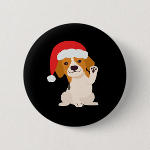 Badge Rond 5 Cm Chiot beagle avec casquette Père Noël pour amoureu