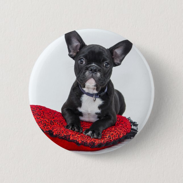 Badge Rond 5 Cm Chiot BULLDOG Noir mignon personnalisable (Devant)