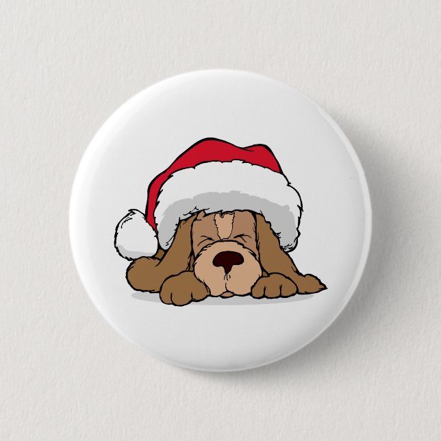 Badge Rond 5 Cm Chiot du Père Noël (Devant)