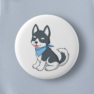 Badge Rond 5 Cm Chiot Husky Mignon