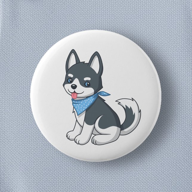 Badge Rond 5 Cm Chiot Husky Mignon (Créateur téléchargé)