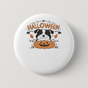 Badge Rond 5 Cm Chiot mignon en Citrouille - Illustration de chien