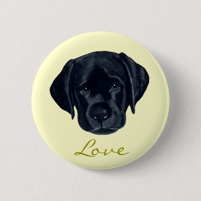 Badge Rond 5 Cm Chiot noir de Labrador (Devant)