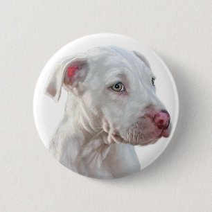 Badge Rond 5 Cm Chiot Pitbull blanc