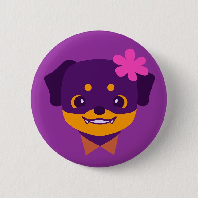 Badge Rond 5 Cm Chiot pourpre de rottweiler de Kawaii (Devant)