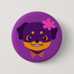 Badge Rond 5 Cm Chiot pourpre de rottweiler de Kawaii