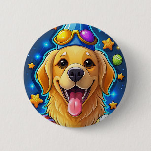 Badge Rond 5 Cm Chiot Retriever doré magique avec des étoiles