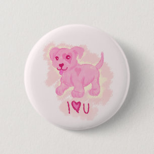 Badge Rond 5 Cm Chiot rose