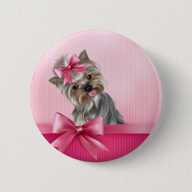 Badge Rond 5 Cm Chiot rose de princesse Yorkie de Yorkshire (Devant)