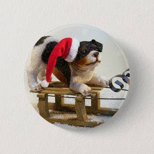 Badge Rond 5 Cm Chiot sur un traîneau