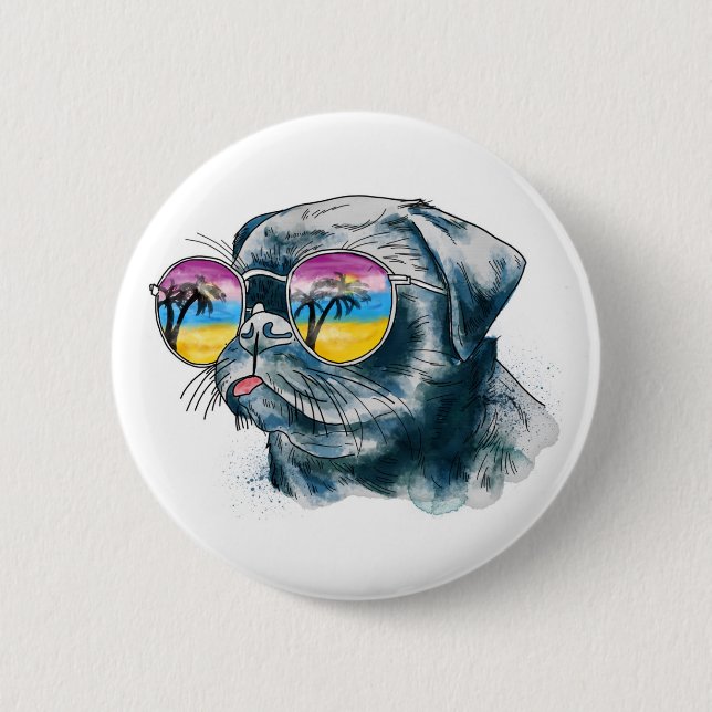 Badge Rond 5 Cm Chiot tropical d'aquarelle (Devant)