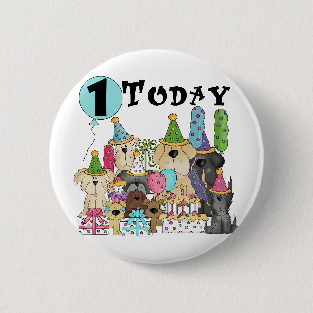 Badge Rond 5 Cm Chiots 1er Anniversaire Tshirts et cadeaux Bash (Devant)