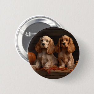 Badge Rond 5 Cm Chiots Cocker Spaniel Délice d'Automne Citrouille 