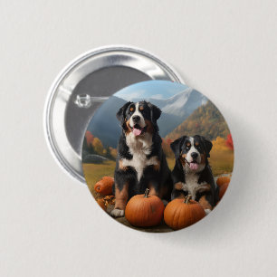 Badge Rond 5 Cm Chiots Montagne Suisse Délice d'Automne Citrouille