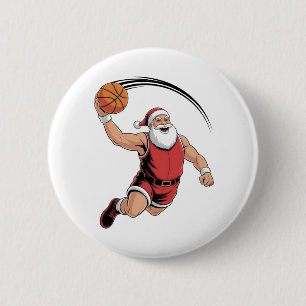 Badge Rond 5 Cm Chirstmas Basketball Jouer Santa Claus Sport